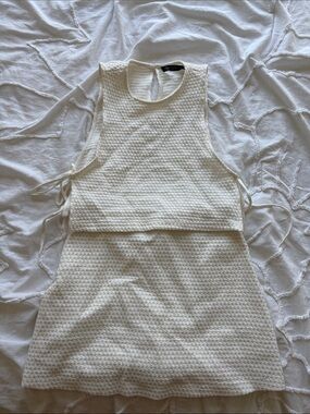 Zara Cream Textured Two-Piece Set with Side Tie Crop Top